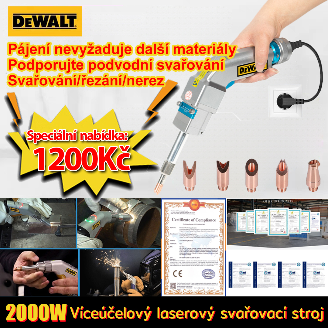 2000W multifunkční laserový svařovací hořák (pro svařování zlata/stříbra/mědi/železa/hliníku/nerezové oceli), dokáže svařovat materiály o tloušťce 0-7 mm (svařování/řezání dva v jednom)